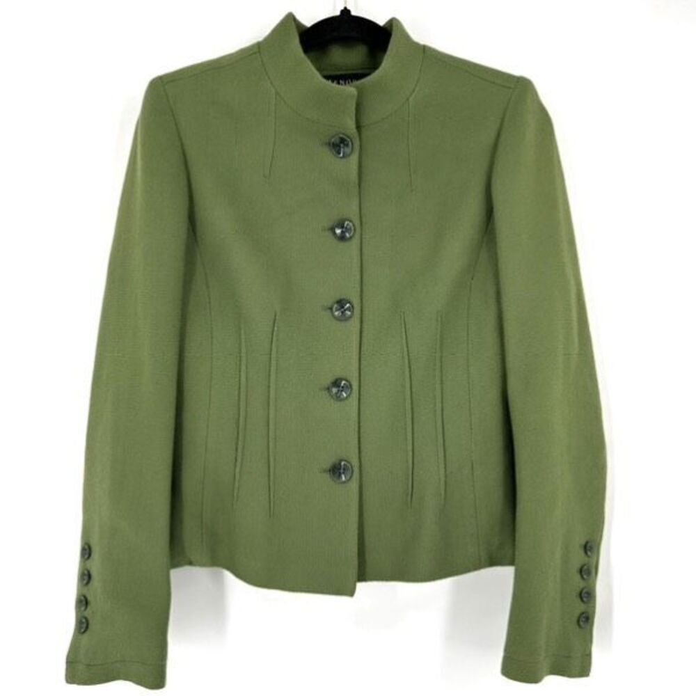 Zenobia 100%‎ Virgin Wool Green Textured Pintuck Blazer Pear Green Size 8